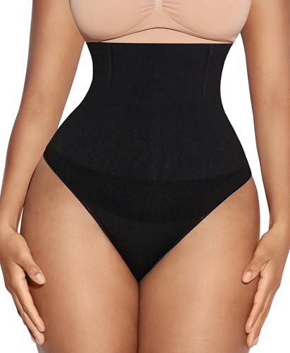 Lover-Beauty Tummy Control Thong High Waist Shapewear for Women Seamless faja body shaper low belly Control Panties Underwear, Black, M/L
