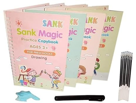 Eclet magisk övningsbok för barn – 4 st magisk bok med pennor, kalligrafiböcker för nybörjare övning, kalligrafi övningsbok, magisk återanvändbar handskrivbok