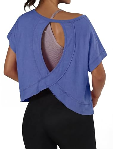 GRECERELLE Sportskjorta för kvinnor, kortärmad, lös ventilerande crop top för tennis, yoga, fitness, löpning, lätta toppar för gym och fritid