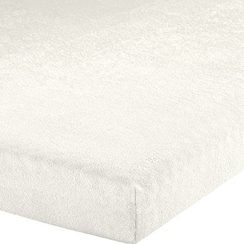 Erwin Müller Topper-Spannbettlaken Frottee-Stretch, Spannbetttuch für Topper Füssen weiß Größe 180x220 cm - 200x220 cm - pflegeleicht, formstabil, mit Rundumgummi, sehr Gute Passform