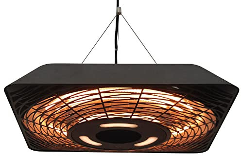 Outsunny Calefactor Exterior para Terraza 800/1200/2000W Estufa Colgante de Techo 3 Niveles de Calor con Iluminación LED Independiente Mando a Distancia e Interruptor Táctil IP45 45x45x10 cm Negro