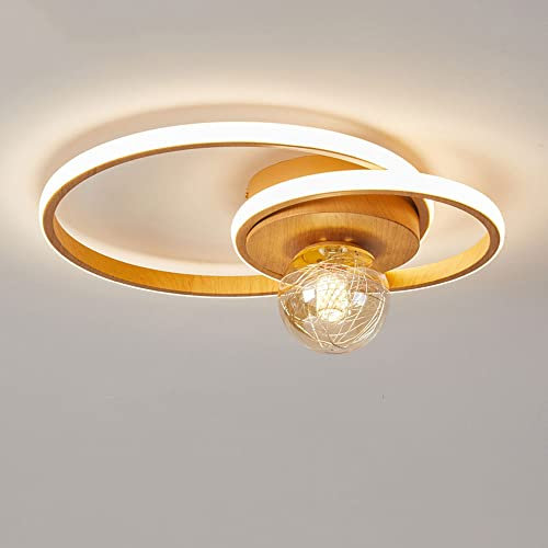 Borde de madera nórdica Costura de doble círculo Luz de techo empotrada Lámpara de techo de ahorro de energía LED de 39 W Decorada con luces de techo de pantalla de vidrio para peluquerías para superm