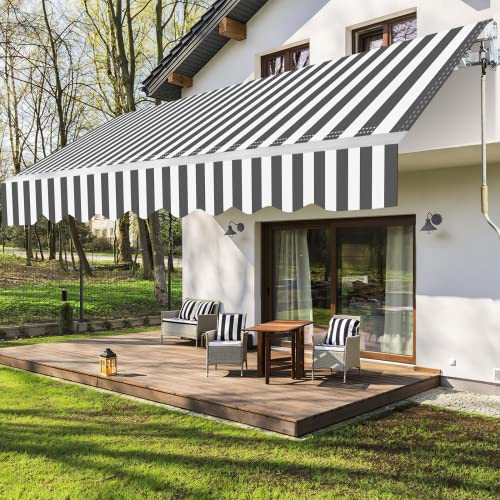 Randaco Store Banne Manuel 350 x 300 cm Blanc Gris, Auvent à Bras articulé pour Balcon, Réglage d'angle (0-30 °), Anti-UV et imperméable, Aluminium/Polyester