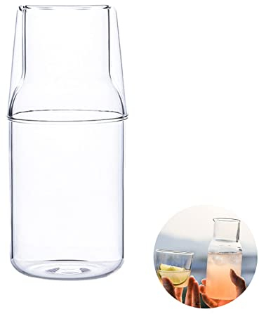 DEDEMCO 360ml Bedside Water Carafe with Tumbler Glass Set, Clear Glass Juice Water Pitcher for Bedroom Nightstand, Glass Mouthwash Bottle for Bathroom, S