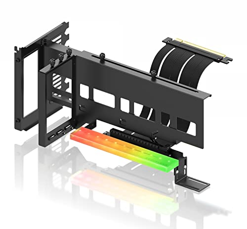 EZDIY-FAB Vertikale PCIe 4.0 GPU Halterung Grafikkartenhalterung mit 5V 3 Pin ARGB LED Modul,Videokarten VGA Support Kit mit PCIe 4.0 X16 Gen4 17cm/6.69in Riser Kabel 90 Grad Rechter Winkel-Schwarz