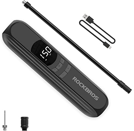 ROCKBROS Fahrradpumpe Elektrisch Akku Luftpumpe 2600mAh, 150PSI Luftkompressor alle ventile mit LED Drucksensor, LED Taschenlampe für Auto Motorräder Fahrrad Bälle