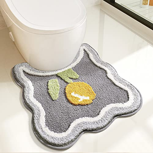 Tyrafry Toilet Bath Rug, U-Shaped Non-Slip Toilet Rug, Flower Rug for Bathroom Floor Soft Plush Microfiber Mat Super Absorbent Washable Bath Shower Mat, 19.5 x 21.5 Inches, Grey