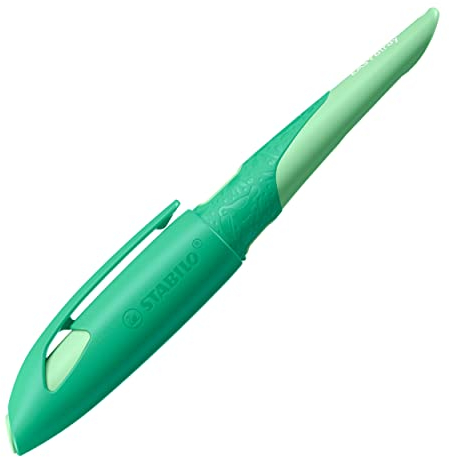 STABILO - Ergonomischer Schulfüller für Rechtshänder mit Anfänger-Feder A - EASYbirdy 3D Wildlife in grün - inkl. Patrone - blau (löschbar)
