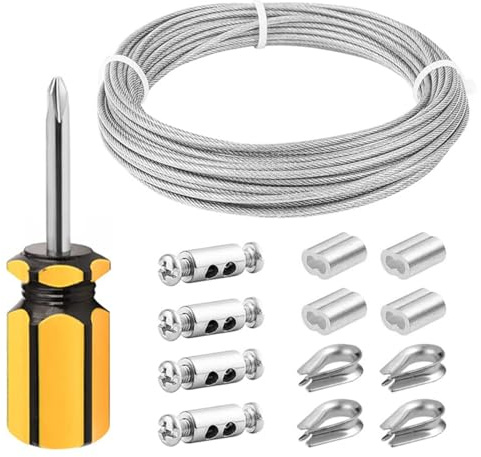 ZONADAH Juego de cables colgantes de 3 mm 10 m de acero inoxidable 304 con revestimiento de vinilo con guardacabos, manguitos de crimpado, abrazaderas de cable de alambre para plantas de jardín, luces