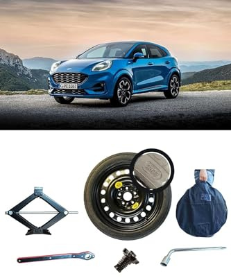 Kit de roue de secours 17 compatible avec Ford Puma avec Cric, Clé, Vis et Sac 125/70R17