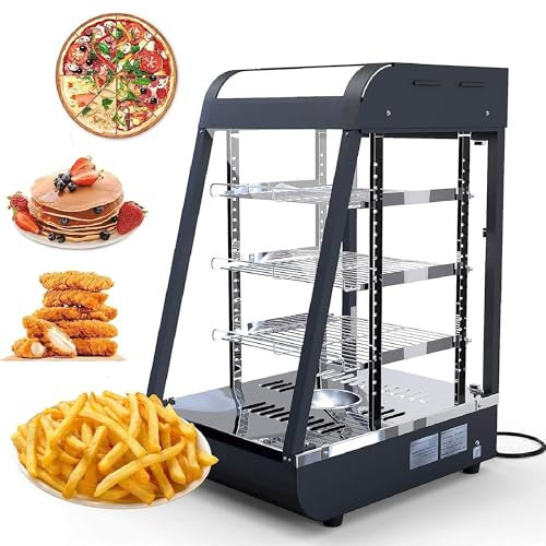 PtaTt Comptoir Chauffe-Plats à 3 Niveaux, comptoir Chauffe-Plats Commercial de 15, présentoir Chauffe-Pizza avec Porte coulissante Avant et arrière et bac à Eau