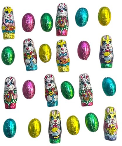 Mix di Pasqua, 24 Uova di Pasqua Cioccolato e Coniglietto di Pasqua in confezione singola, 170g, Decorazioni pasquali per la Casa