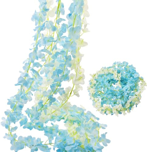 BSITSSS 3PCS Artificial Blossom Garland 200cm Fake Flower Garland Vines Hanging Vine Flower Garlands for Outdoor Indoor Wedding Wall Badroom Decoration (Blue)