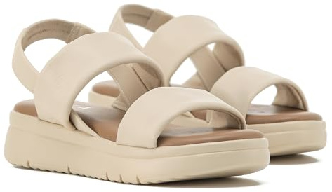 VIVASHOES Women's Lightweight Elasticated Strap Sandals – Flatform Small wedge Sandal - Soft Comfort Memory Foam Innersoles - True to Size Good for Wide Fit - Comfortable Summer Shoes - Cream 7