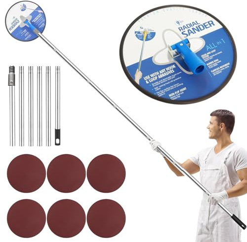 Drywall Pole Sander, 12.5-65 Inch Adjustable Sanding Pole for Walls & Ceilings - Wall Sander with Pole Includes 6 Sanding Sheets (80 to 320 Grit) for Sanding High Ceilings(Blue)