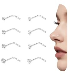 AceFun Nose Stud Silver Very Thin 22G L Shaped Nose Studs for Women Men 0.6mm Thickness Small Nose Piercing Jewelry 1.5mm 2mm 2.5mm 3mm CZ 8 Pieces Stainless Steel Body Piercing Studs