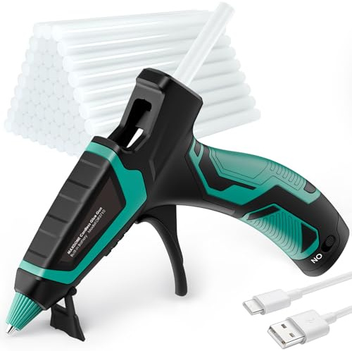 MAXDONE Heißklebepistole Akku mit 30 Heißklebesticks, USB Typ-C Aufladende & Heissklebepistole Akku 3000mAh, Klebepistole Kabellos mit 30 Stück 7mm Klebesticks zum Basteln DIY und Schnelle Reparaturen