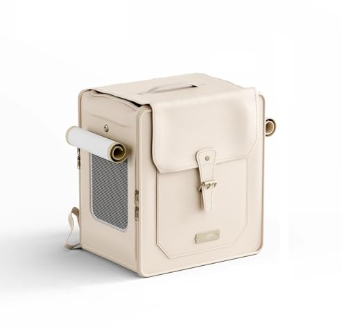 Carrito transportador para Gatos Extra Grande con asa, Espacioso para Gatos Grandes, Maleta de Viaje para Mascotas con Ruedas, Transpirable, de Cuero Impermeable White Backpack Cat Carrier