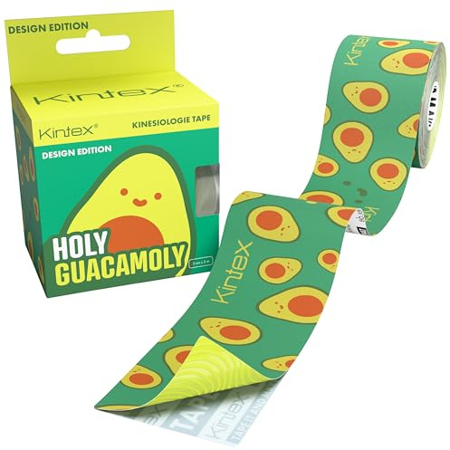 Kintex Kinesiology Tape Design Edition, nastro kinesiologico, 5 cm x 5 m, delicato sulla pelle e impermeabile, nastro per fisio, nastro medico (Holy Guacamoly)