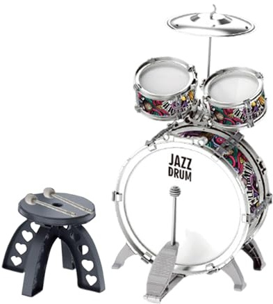 MagiDeal 3 Piezas Batería Infantil Juego de Tambores Juguete Instrumento Musical Percusión con Silla Material PVC Indicado para Niños Aprendizaje Fiestas, 3 en 1