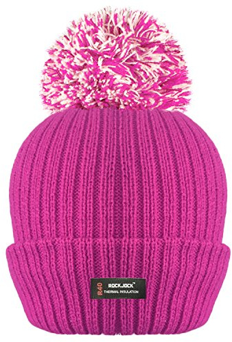 RockJock R40 Ladies Womens Winter POM POM Ribbed Beanie HAT with Advanced Thermal Insulation Cerise