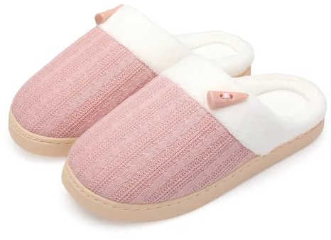 NineCiFun Women's Slip on Fuzzy Slippers Memory Foam House Slippers Outdoor Indoor Warm Plush Bedroom Shoes Scuff with Faux Fur Lining size 9 10 pink
