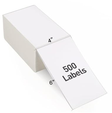 Fanfold 4”x 6” Direct Thermal Shipping Labels Self Adhesive, 500 Postage Mailing Labels Thermal Sticker Paper Shipping Labels for Thermal Printer, Fangtek Soonmark Zebra Compatible