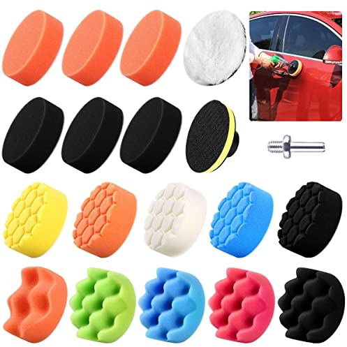 ACONDE Car Polishing Pads for Drill: 16Pcs 3Inch Polisher Adapter - Soft Buffing Pads for Sedan Truck SUV Electric Vehicle Motorcycle