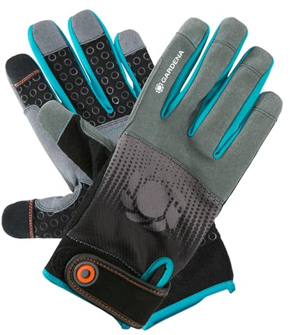 Gardena Gerätehandschuh Größe 8/M: Handschuhe für alle Arbeiten mit Geräten, optimaler Grip, stoßdämpfende Pads, Mesh-Gewebe, mobile touch für Smartphonenutzung (11520-20)