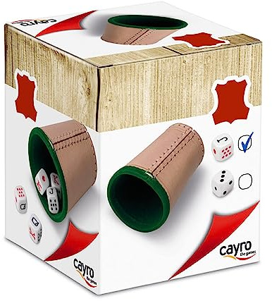 Cayro - Juego Dados Póker - Cubilete + 5 Dados de Póker - Cubilete de Cuero Forrado en Interior - Juego de Mesa Adultos - Ideal para Regalar - Jugar en Familia