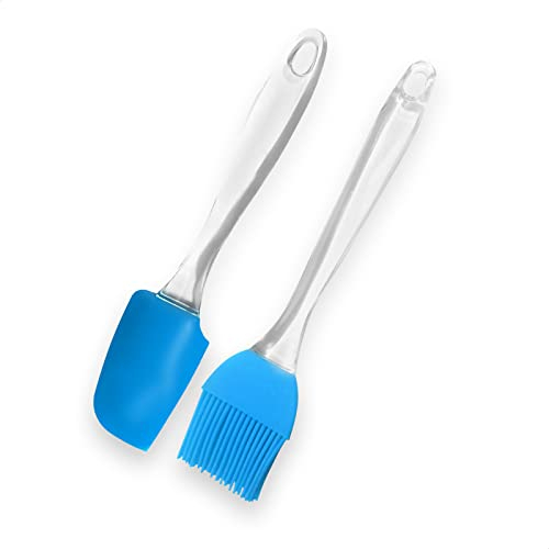 EUROXANTY Set spatola + pennello da cucina | Set di utensili da cucina flessibili | Pezzi smontabili | Set di 2 pezzi | Spatola e pennello in silicone | Set da pasticceria | Blu 18 cm