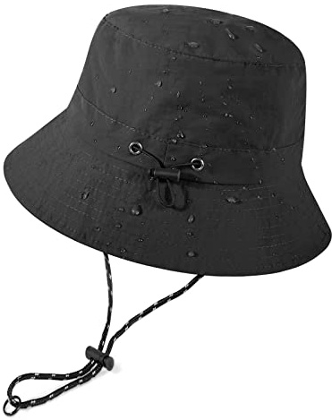 heekpek Bucket Hats Women Mens Waterproof Rain Hats UV Protection Sun Hat Packable Summer Bucket Hats with Adjustable String for Camping Walking Hiking Golf Fishing 54-62CM, Black, One Size
