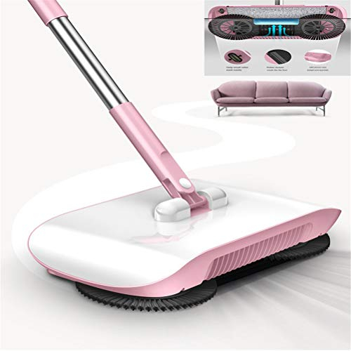 THOLZ Barredora Aspiradora Sin Cable, Escoba Electrica Sin Cable, Barredora Manual, 2 En 1, Fregona De Barrido con Barredora Manual con Conducto De Basura, Limpieza del Hogar, Escoba Barredora,Rosado