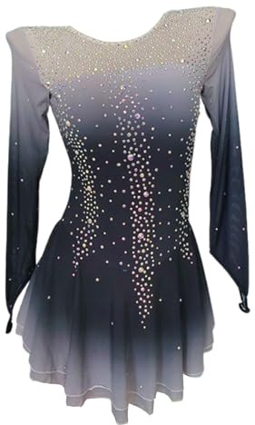 Customized Figure Skating Dress Girls Black Gray Gradient Stretch Ice Skating Costumes Women Competition Wear for Performance