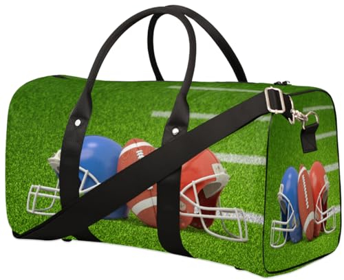 American Football und Helme, Reisetasche, Reisetasche für Damen, Herren, Mädchen, Jungen, Fußball, Wochenende, Übernachtungstasche, 22,7 l, Tragetasche für Sport, Fitnessstudio, Yoga, farbe, 22.7 L,