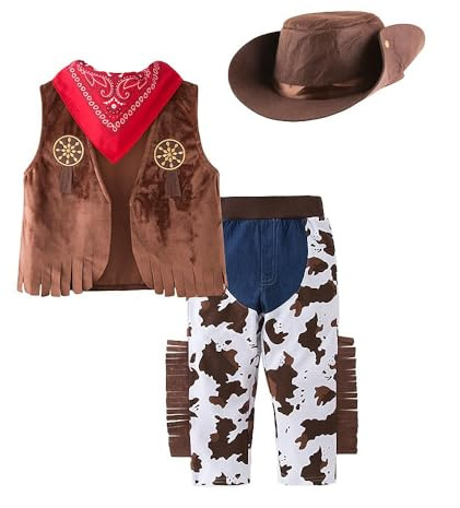 Lito Angels Cowboy-kostym, kläder, utklädnad med bandana, väst och hatt för barn pojkar, brun