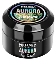 Melissa Smalto Gel con Glitter in Scaglie, Top Coat Senza dispersione, Barattolo 5 Gr, Professionale Linea Aurora Au003 Oro