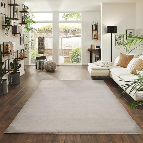 Jimri Flauschiger Teppich Läufer - Hochwertiger Kurzflor für Zuhause, Büro, Küche, Eingang, Flur, Wohnzimmer - Maschinenwaschbar - Rutschfester Teppich Waschbar - 80x150 cm - Beige