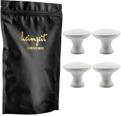 heimzeit Schrankknöpfe für Türen, Schubladen und Kommoden aus hochwertigem Aluminium [4 Stück, Rund Groß] Farbe: Weiß, Stilvolles Design, Möbelknöpfe mit Einlochgriff und Schrauben
