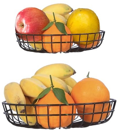 Chefarone Fruteros de Cocina Modernos, 2 piezas Frutero de Metal Negro, Bowls Cocina para Frutas y Verduras