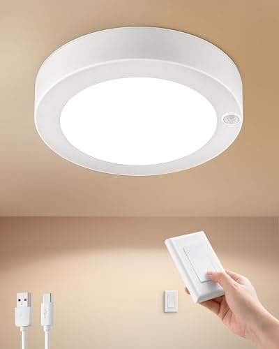 SURAIELEC Rechargeable Ceiling Light with Wall Switch Remote, 6500K 300LM