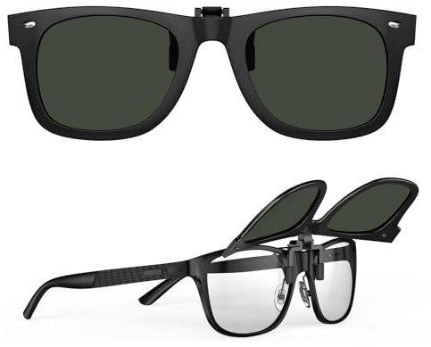 Goiteia Polarisierte Sonnenbrille zum Aufstecken über Korrekturbrillen für Damen und Herren – Retro-Rahmendesign zum Verbergen Ihrer Brille – Hochklappbar – UV400-Schutz