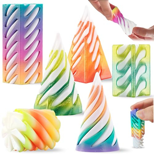 Chennyfun 6 Pezzi Impossible Cone Color Arcobaleno, 3D Stampato Spiral Cone Fidget Toy, Impossible Pyramid Passthrough Sculpture, Decorazione del Desktop Antistress Giocattolo per Bambini Adulti