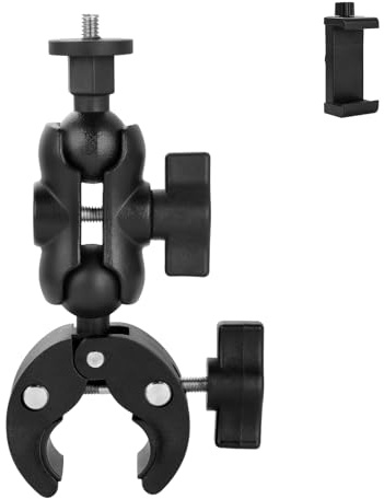 UTEBIT Soporte de Abrazadera para Teléfono Móvil, Tornillo de 1/4, Brazo Mágico con Rótula de 360°, Soporte Universal para Teléfonos Móviles, Instalación en Manillar de Moto/Bicicleta/Escritorio