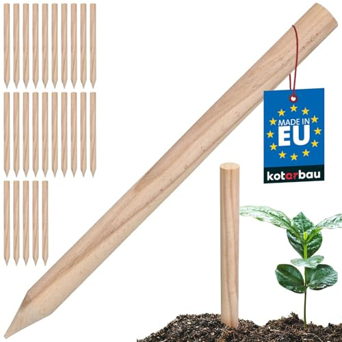 KOTARBAU® 25 st Växtpinne - Växtstavar - Bökträ - 40 cm - Naturlig - Tomatstöd - Träväxtstavar - Tomatstavar - Växtpinnar - Växtstöd - Rund Träpinne Angespetsad