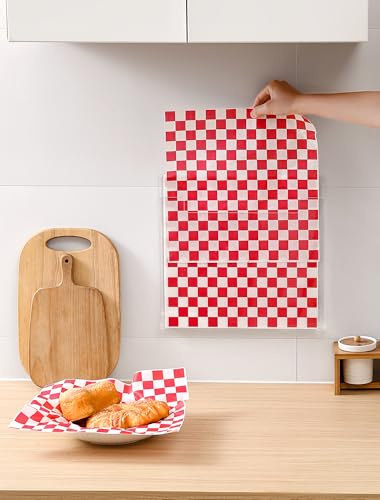 Beveetio Wall-Mounted Parchment Paper Sheets Holder, Wax Paper & Deli Wraps Organizer for 10×10in/12×12in, Clear Acrylic Dispenser with Screws & Tapes for Kitchen & Bakery, Holds 100–200 Sheets
