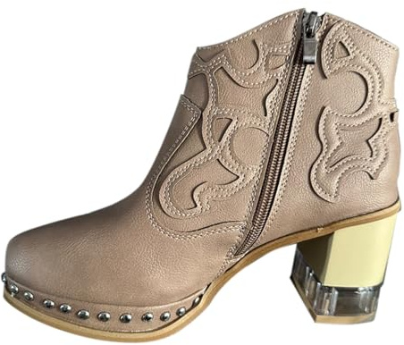 Bottes mi-hautes en daim pour femme - Talon bloc - Bottes mi-hautes - Bottes médiévales - Avec boucle - Talon bloc - Chaussures traditionnelles élégantes - Bottes mi-hautes - Bottes western - Bottes