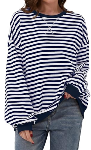 Wayleb Sweat Rayé Femme Col Rond Décontracté, Pullover à Manches Longues Top de Automne et Hiver