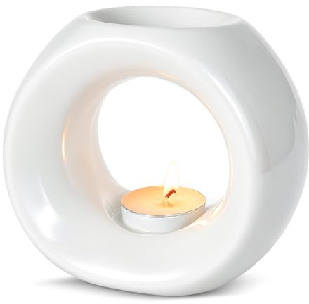 Doftlampa för eteriska oljor, rökelsestövlar, keramik, vit, diffuser, eteriska oljor, doftlampa, värmeljus, rökelsebrännare för inomhus, kontor och yoga