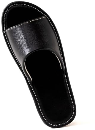 JOOFAN Leather Slide Sandals for Men Women - Top-Grain Cowhide Non-Slip Slippers (Black/Gray/Blue)
